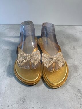 Gold Bow Embellished Women's Thong Sandals